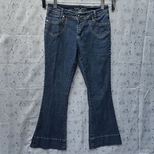 Apollo Petite Women Vintage Blue Denim Bootcut Jeans with Embellished Pockets 6P